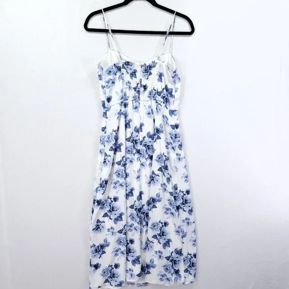 Abercrombie & Fitch Dress Size Small Blue Floral Corset Seamed Midi Slit - Picture 3 of 14